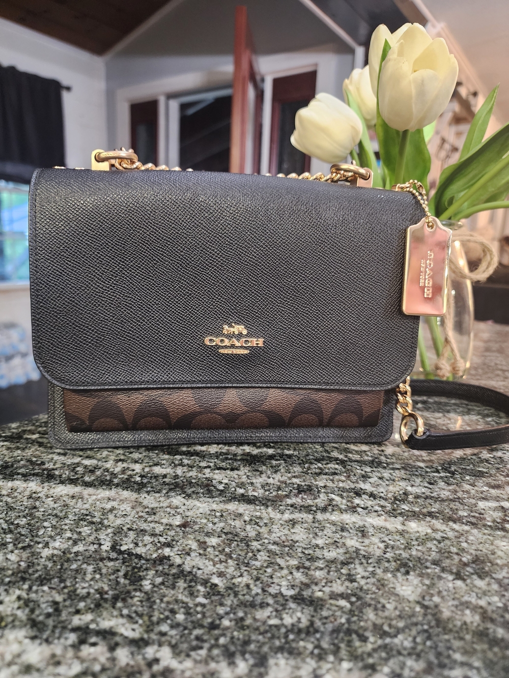 Coach Klare Black & Brown Signature Crossbody Bag